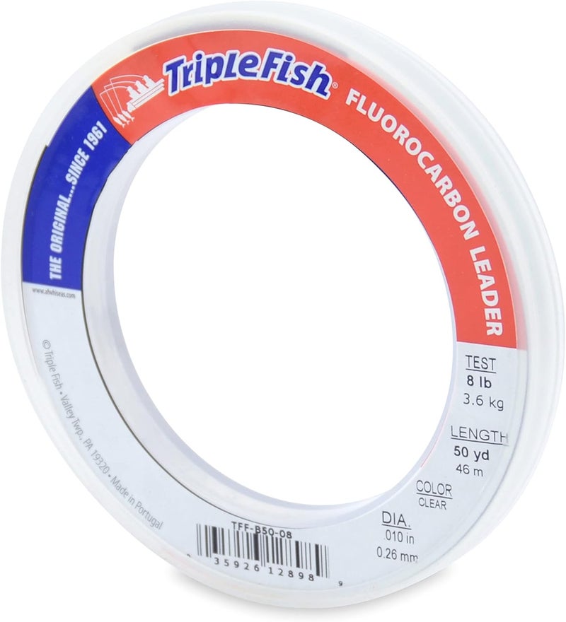 Triple Fish 100% Fluorocarbon Fishing Leader - Clear Invisible Strong and Heavy Duty Highly Abrasion Resistant, Fast Sinking Freshwater & Saltwater - Image 1